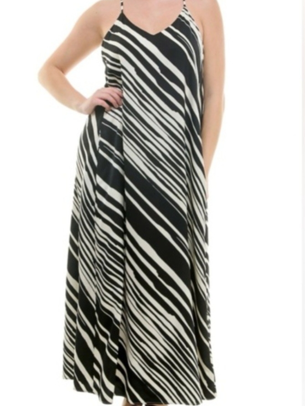 NWOT Nicole Miller Black and White Striped Maxi Dress